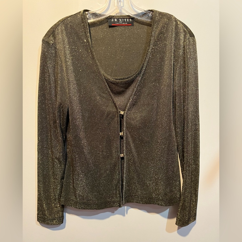 J.R. Nites by Caliendo 2 Piece Shimmering Black Tank Top and Cardigan Set